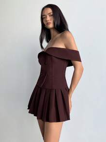 Aloruh Women's Spring Suit, Fashionable Business Commuting, Old Money Style, Simple Solid Color Modern Suit, Street Casual Burgundy Suit Suit, Ancora Red Off-Shoulder Office Suit Two-Piece Suit, Suitable For Teacher's Day, Easter, Music Festival, Party, Modest, Mother's Day, Daily Wear,Summer Elegant 2pcs