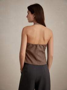 Femmeiva Women's Bow Decor Fashion Halter Neck Camisole - Khaki - View 3
