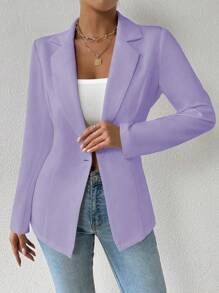 Chiquease Áo khoác vest đi làm đơn giản màu trơn - Màu tím hoa cà - Xem 6