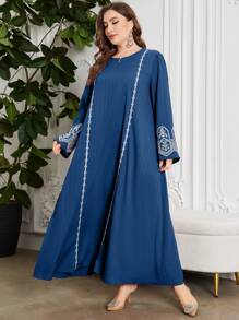 Al Najma 大码女式刺绣长裙，圆领阿拉伯风格，端庄