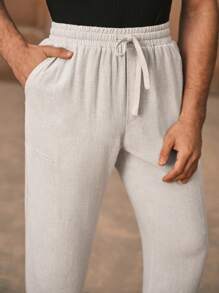 Manfinity VCAY Pantalones casuales de cintura media y pierna recta tejidos para hombre, adecuados para el verano