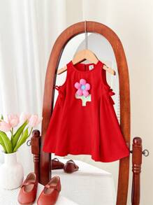 SHEIN Baby Girl Cute Pink Floral Sundress, Summer - Red - View 6