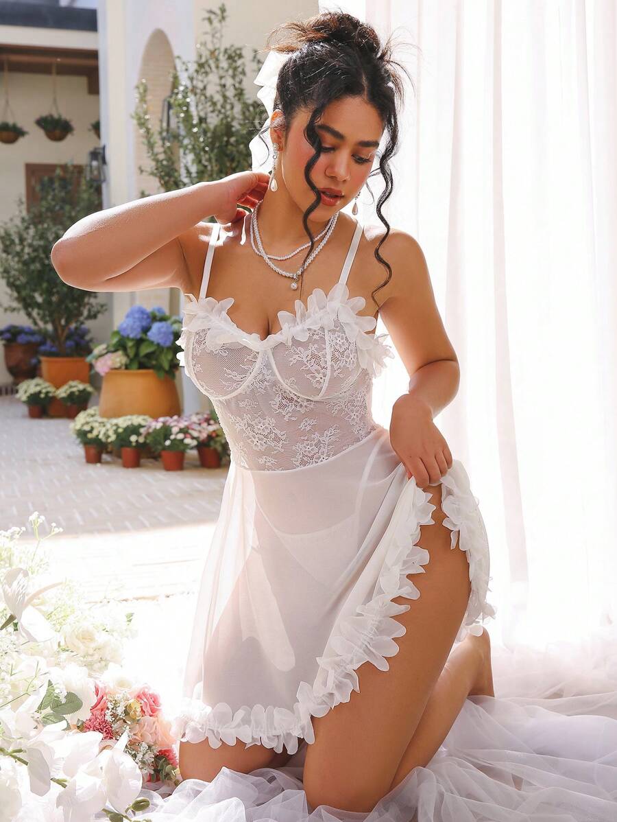 2 Pieces Wedding Romantic Lace Sling Dress - White - View 1