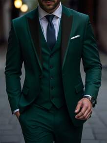 Calvornis Manfinity Mode Men Single Button Blazer & Pants,Men's Business/Formal Suit  INS Best-Selling  (Jacket And Trousers) - Green - View 1