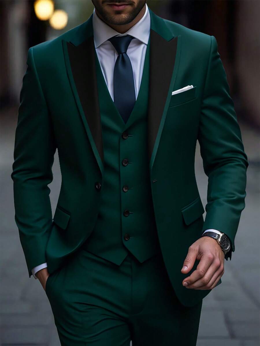 Calvornis Manfinity Mode Men Single Button Blazer & Pants,Men's Business/Formal Suit  INS Best-Selling  (Jacket And Trousers) - Green - View 1