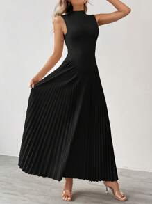 SHEIN Tall 女士优雅褶皱紧身 A 字形连衣裙 - 黑色 - 查看 6