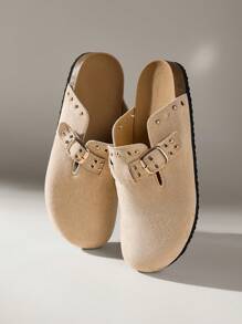 Solecia Women's Adjustable Buckle Strap Casual Daily Wear Slip-On Flat Mule Shoes - Apricot - View 6