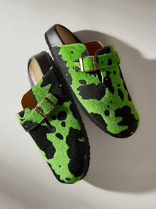 Solecia 女士奶牛印花可调节带扣设计休闲平底便鞋，适合日常穿着 - 綠色 - 查看 6