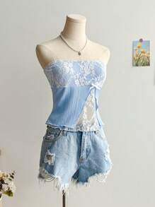 Soleia 女士度假蕾丝拼布抹胸 - 白色 - 查看 4