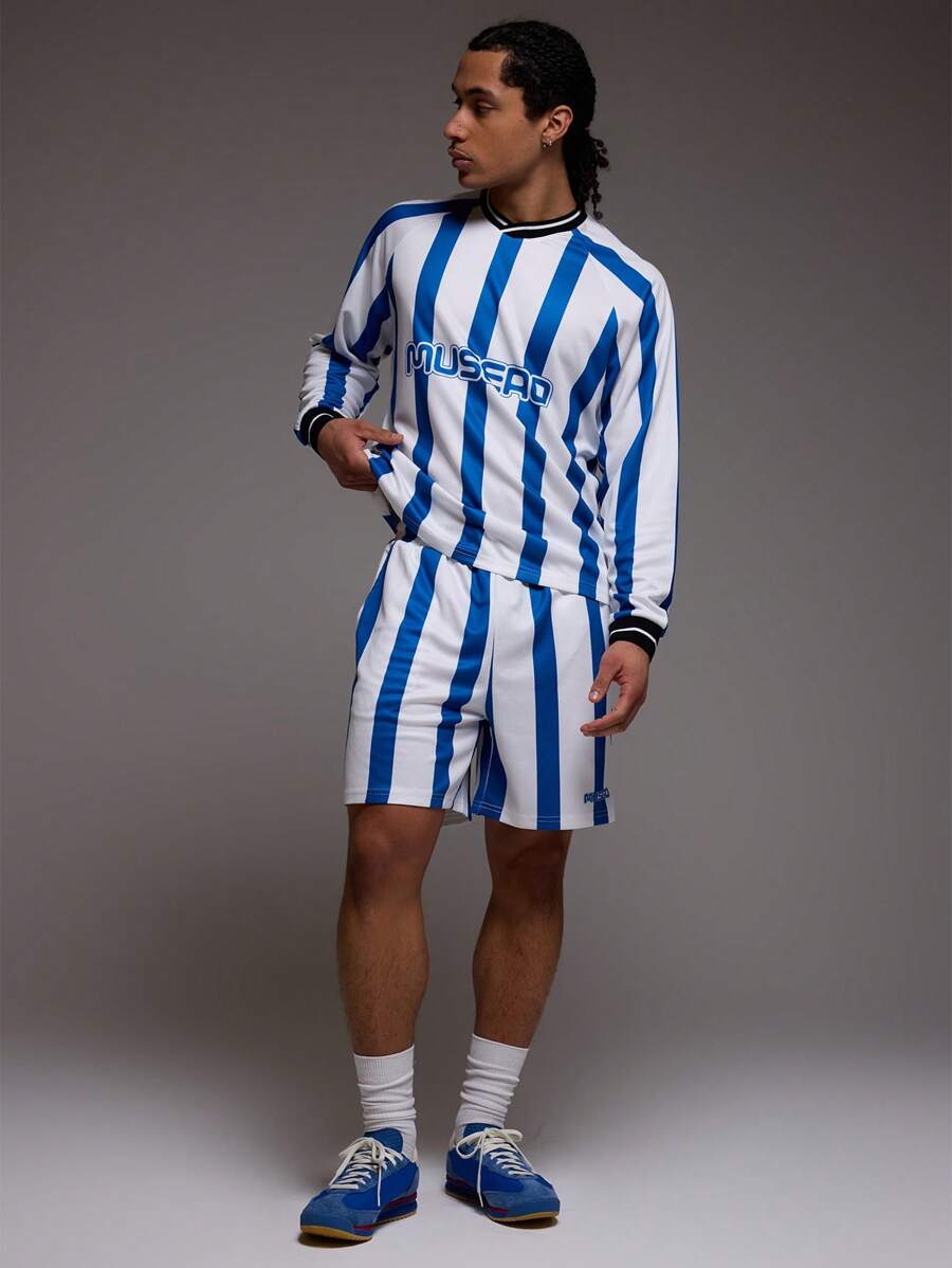 Musero Drawstring Waist Striped Relaxed Football Shorts - Multicolor - View 1