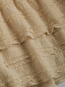 Sweetra Solid Color Ruffle Trim Double Layered Hem Skirt, Casual & Resort Y2K  Mini Short Women Skirt - Khaki - View 3