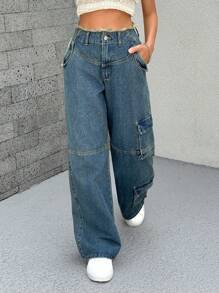 SHEIN ICON 女士休闲牛仔裤，适合夏季 - 霧霾藍 - 查看 5