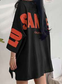 DAZY Letter Graphic Drop Shoulder Oversized Tee, Unisex - Black - View 4