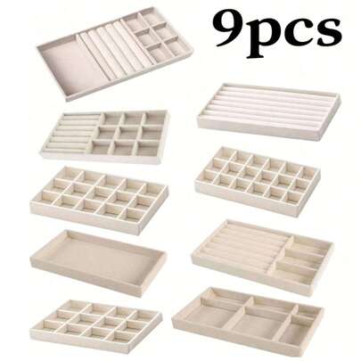 珠宝托盘收纳盒，珠宝项链耳环戒指展示收纳盒，可堆叠珠宝架盒化妆品收纳盒，适用于耳环项链戒指手链吊坠珍珠