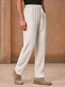 Manfinity VCAY Pantalones casuales de cintura media y pierna recta tejidos para hombre, adecuados para el verano