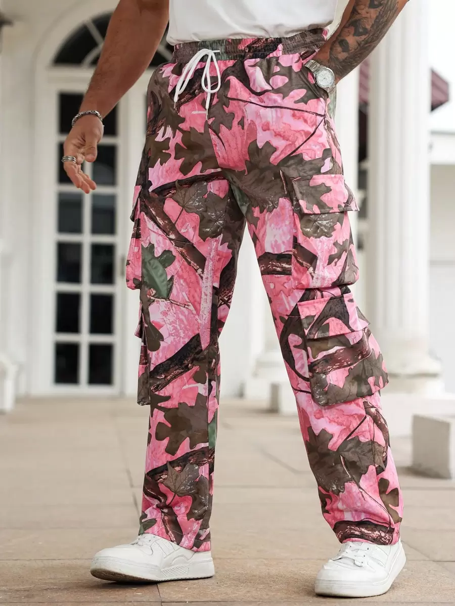 Manfinity Roghcode Men's Minimalist Digital Camo Cargo Pants, Fashionable For Summer - Pink - View 1