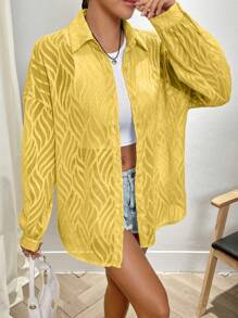 INAWLY Camisa casual holgada de jacquard para mujer, ideal para vacaciones - Amarillo - Ver 6