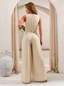 SHEIN Tall Conjunto casual de traje sastre de mujer con chaleco de rayas y pantalones