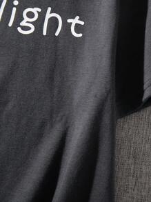 SHEIN Tween Boys' Leisure Round Neck Short Sleeve T-Shirt With Slogan Print And Plaid Shorts Homewear Set - Grey - View 6