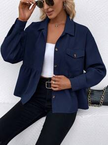 SHEIN LUNE Casual Versatile Simple Solid Color Ruffle Hem Jacket - Royal Blue - View 5