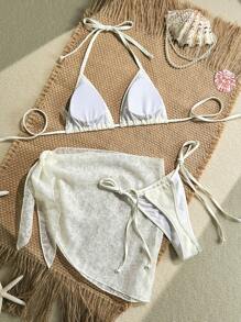 SHEIN Swim 3-częściowy damski seksowny jednolity zestaw bikini i spódnica Hater, letni strój plażowy