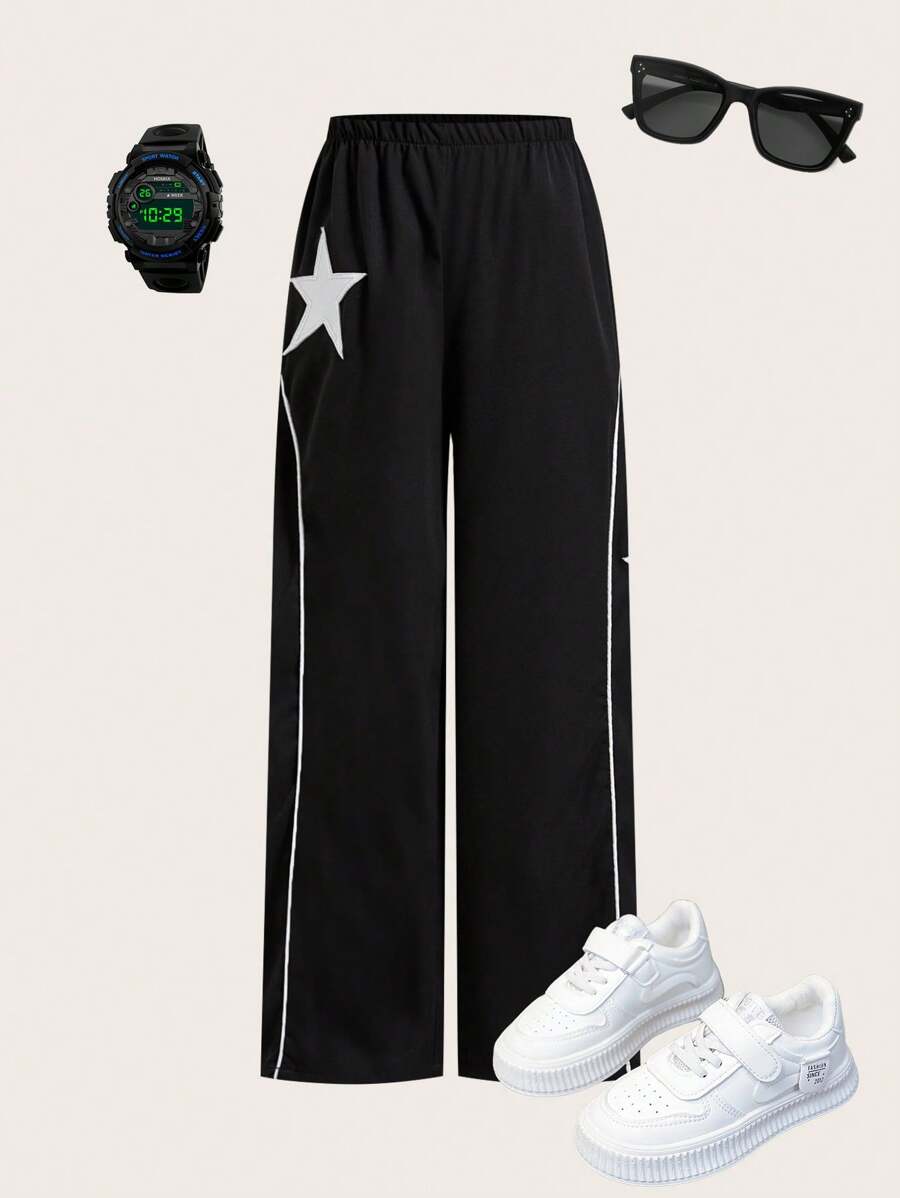 SHEIN Tween Boy Fashion Color-Block Sporty Cargo Pants - Black - View 1