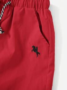 SHEIN 2pcs Tween Boys' Casual Equestrian Printed Drawstring Shorts (2 Colors, 1pc Each), School, Campus, College - Red - View 4