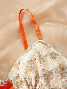 Set de lenjerie de damă din dantelă florală Pastoral Romantic - Bej - Vizualizare 5