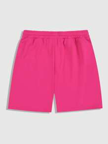 ROMWE MEN Street Life Men's Summer Casual Letter Print Drawstring Waist Shorts - Pink - View 2