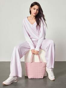 GLOWMODE 7L Water-Resistant Make It Quilted Dual Handle Tote Bag With Multi Pockets Daily Casual - Pink - View 6