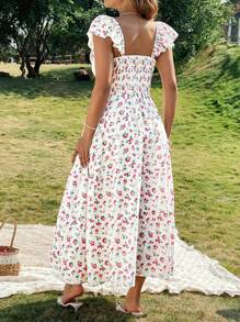 Flirla Plus Size Women Fashion Elegant Sexy Off Shoulder Ruched Waist A-Line Midi Dress, Spring/Summer