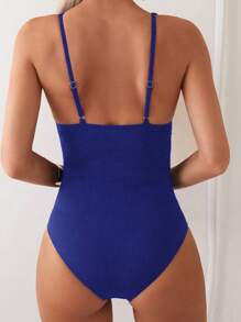 SHEIN Swim 1pc Women One-Piece Swimsuit, Solid Color Hollow Simple Fashion, Suitable For Summer - Navy Blue - View 2