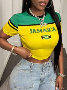 BamGleam Women Green & Yellow Contrast Color Casual Simple T-Shirt, Suitable For Summer - Yellow - View 6