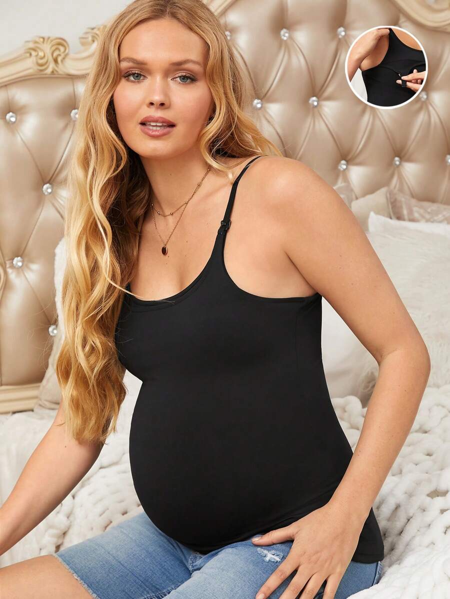 SHEIN 孕妇休闲百搭纯色哺乳吊带背心