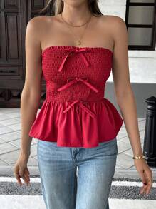 Pariaura Top corto sexy de mujer color borgoña con cuello halter y lazo, para primavera/verano