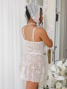 2pcs/Set Lace Sexy Bra And Panty Set With Underwire For Women, Wedding Lingerie - White - View 2