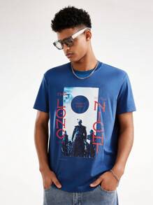Game of Thrones X SHEIN Men's Casual Portrait & Letter Print Short Sleeve T-Shirt, Summer - Blue - View 3