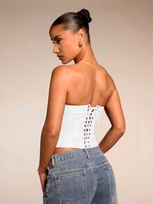 SHEIN BAE Spring Summer Tube Top Autumn Inner Wear, Office Wear, Winter Inner Wear, Commuting Casual Wear, Maroon Women's Fitted Bandeau Top - White - View 2