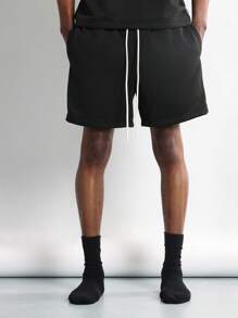 SUMWON Lifestyle Statement Sleep Lounge Set Short Sleeve T-Shirt Shorts Drawstring Waist Sleepwear Pajama Set Cozy Home Comfort Indoor Wear - Black - View 4