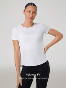 GLOWMODE Run Like The Wind Sweat-Wicking Quick-Dry Mesh Slit Back Relaxed Fit Short-Sleeve Tee Running Jogging Training Gym Active Daily Wear