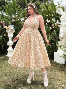 Lyrianda Plus Size Halter Hals Casual Zomerjurk