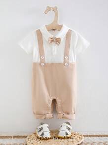 Cozy Pixies Baju Terusan Bayi Laki-laki dengan Kerah Peter Pan, Lengan Pendek, Motif Dasi Kupu-kupu Warna Kontras, Kasual & Serbaguna - MultiWarna - View 7