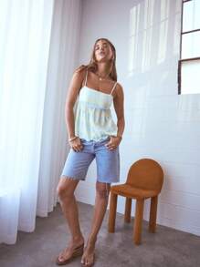 Aralina Plaid Tie Back Flowy Vacation Summer Babydoll Peplum Cami Top - Multicolor - View 7