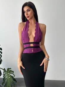 Firerie Women's Extra Long Wrap Around Neck Solid Color Dress, Minimalist Fashion, Suitable For Summer Concert Rave Outfit Women - Black - View 1