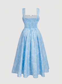 SHEIN MOD Đầm Maxi Cổ Tròn In Hoa Cổ Tròn Màu Xanh Nhạt Cỡ Lớn Cho Nữ - Màu xanh nhạt - Xem 2