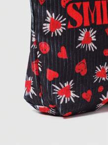 SmileyWorld® | SHEIN 心形图案天鹅绒拉链化妆包，轻便多功能内衬化妆品收纳袋 - 彩色 - 查看 3