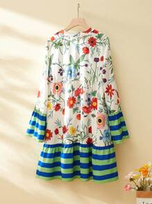 Breezaya Casual Vacation Striped Patchwork Print Short Mini Dress - Multicolor - View 2