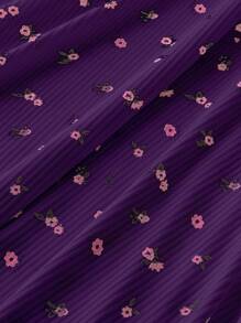 SHEIN LUNE Vestido morado de tiras finas con estampado floral diminuto y casual, talla grande - Multicolor - Ver 4