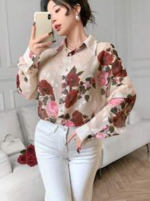 Modelyn 女士优雅花卉印花宽松落肩衬衫 - 彩色 - 查看 6