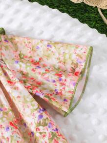 Baby Girl Summer Cute Ruffle Asymmetrical Top & Mixed Ditsy Floral Patch Dress, Comfortable Outdoor Outfit, For Spring